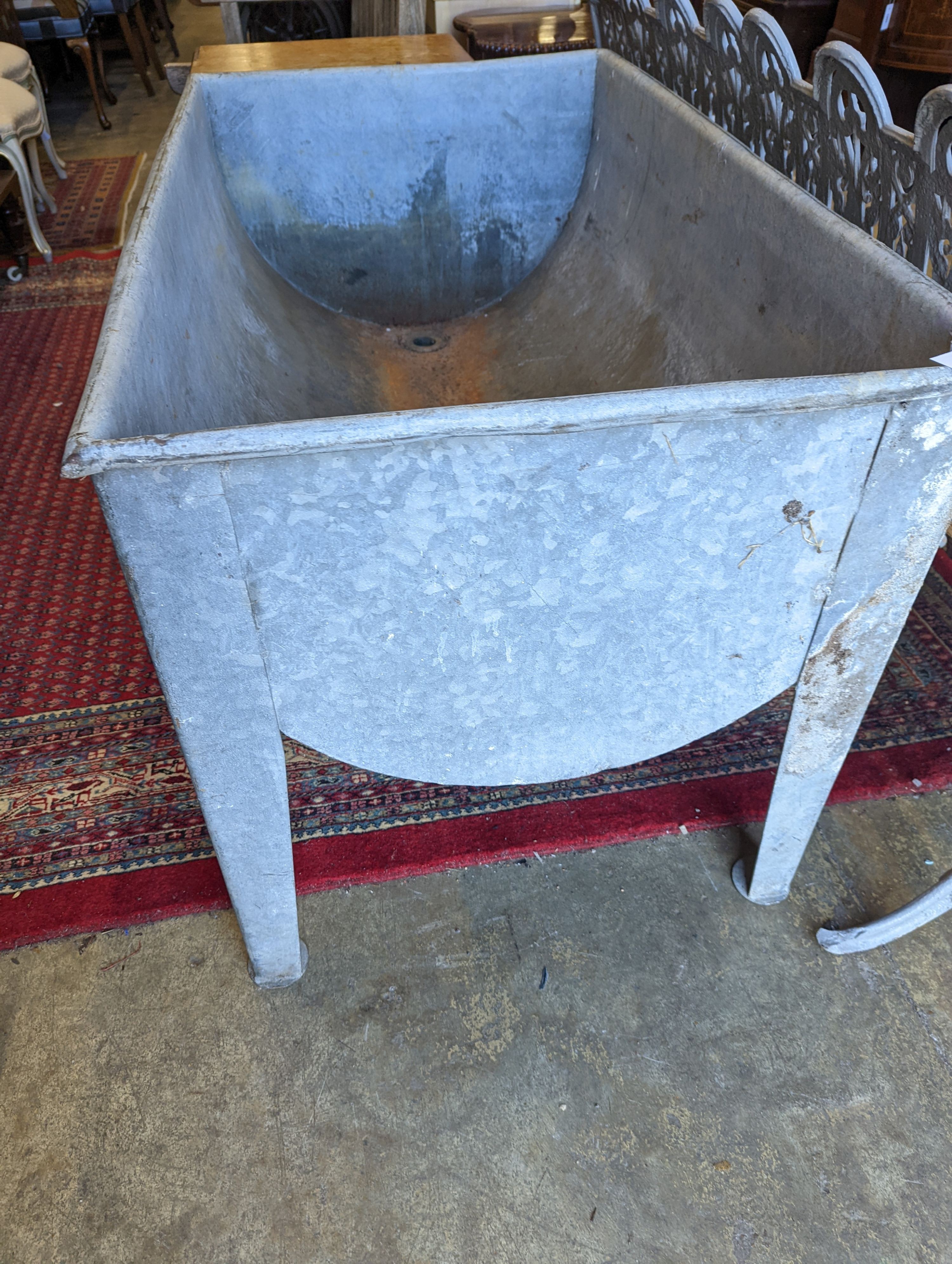 A large galvanised trough, width 126cm, depth 74cm, height 76cm